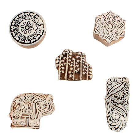 Set of 5 Piece New Wooden Printing Block